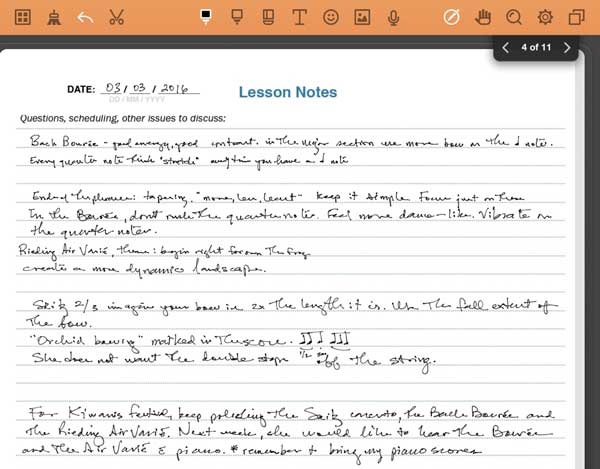 Custom lesson note paper in action