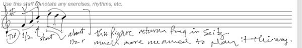 Using the annotation staff for bowing instructions