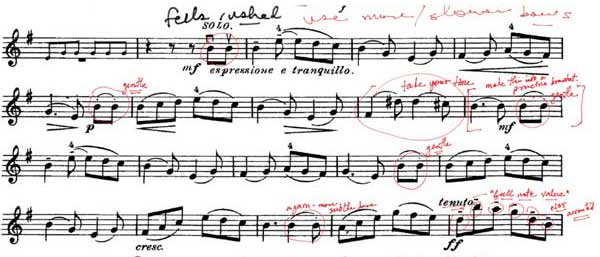 A score from violin Book 4 marked up with Noteshelf